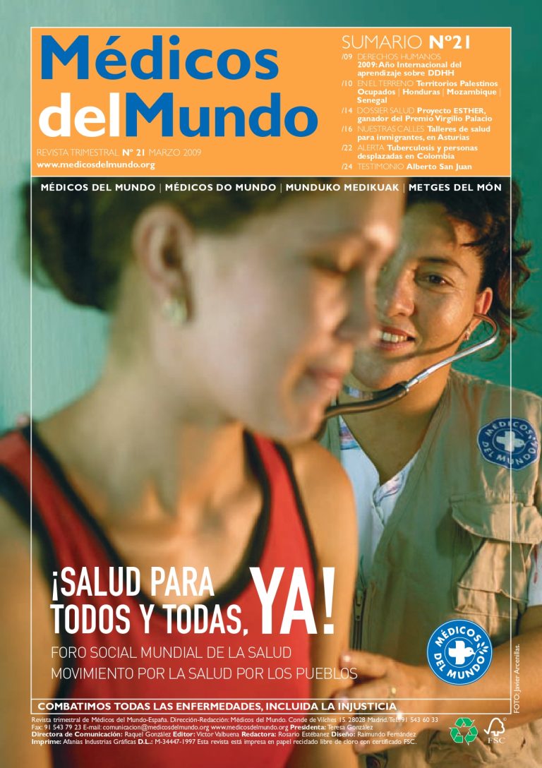 Portada Revista de Médicos del Mundo nº 21 Marzo 2009. ¡Salud para todos y todas. YA!