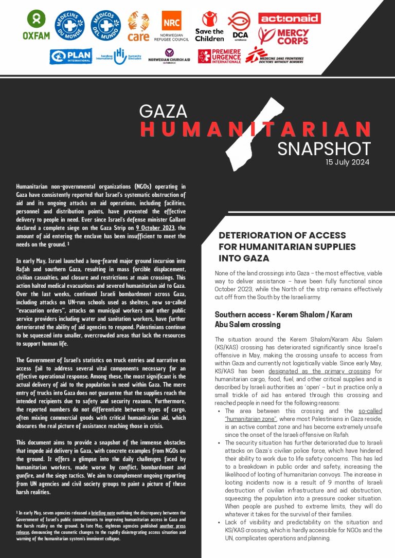 Portada Situación en la crisis humanitaria de Gaza el 15 de julio de 2024