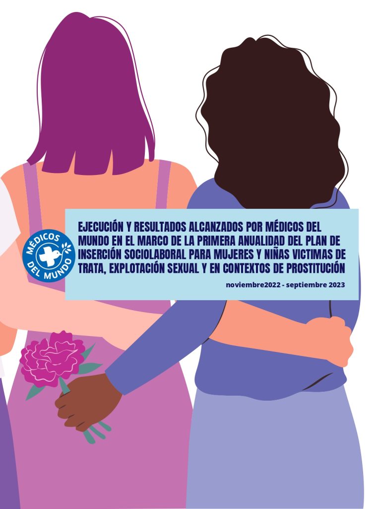 Portada Ejecución y resultados alcanzados por Médicos del Mundo en el marco de la primera anualidad del Plan de Inserción sociolaboral para- mujeres y niñas víctimas de trata, explotación sexual y en contextos de prostitución