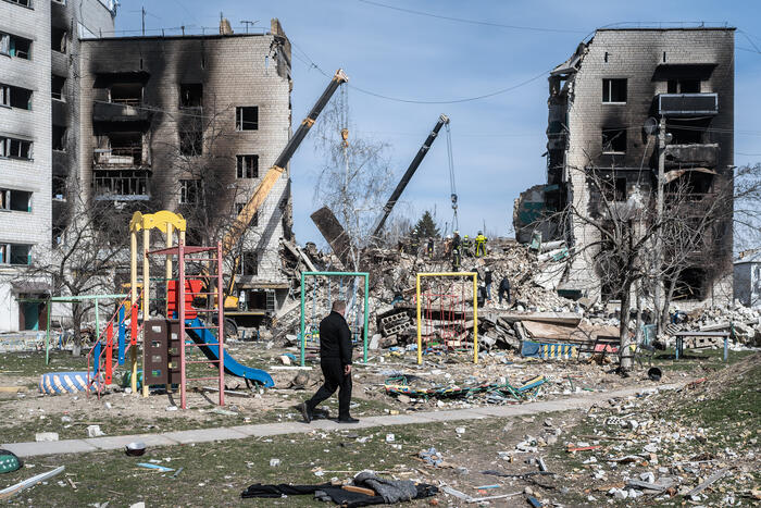 Edificios en ruinas tras los ataques aéreos rusos en Kiev de marzo del 2024.